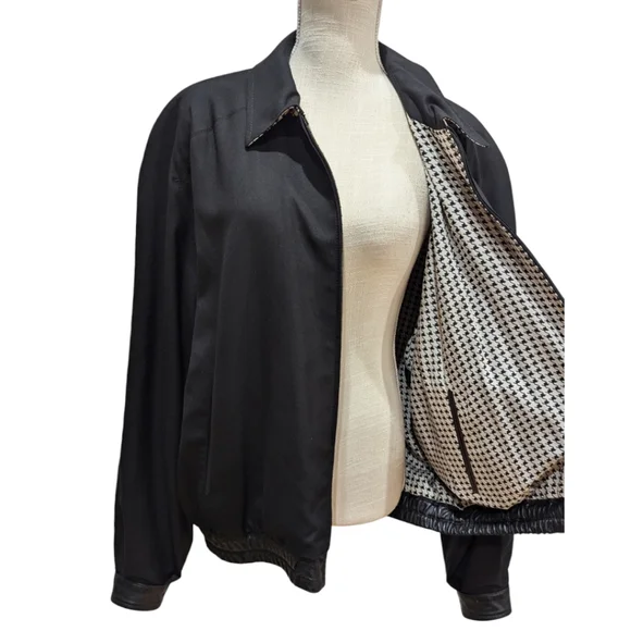 VTG One Hundred % Bijan! Cashmere & Silk Reversible Short Jacket w/ Leather Trim